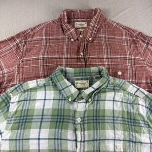 Weatherproof Vintage Washable Linen Shirt Mens XL Plaid Short Sleeve Lot of 2